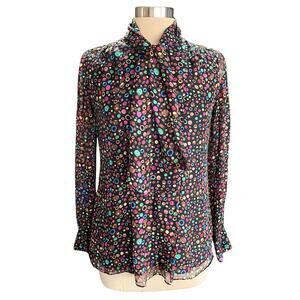 Shoshanna Silk Blouse Black Multicolor Geometric Circle Print Size 4 Career Wear